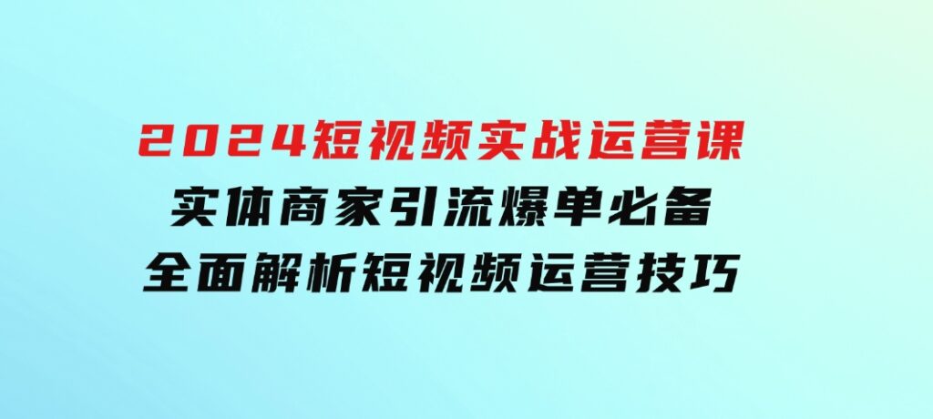 2024短视频实战运营课，实体商家引流爆单必备，全面解析短视频运营技巧-沈文轻创
