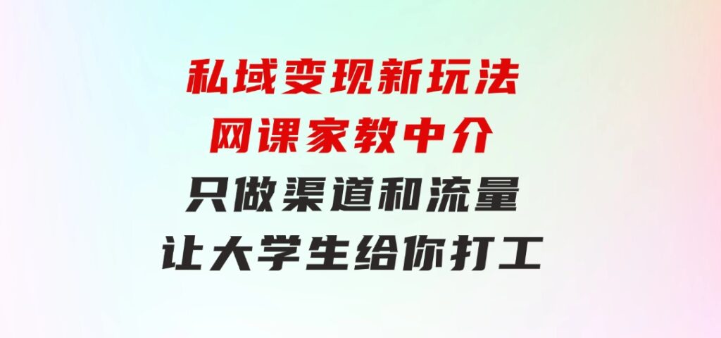 私域变现新玩法，网课家教中介，只做渠道和流量，让大学生给你打工-沈文轻创