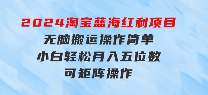 2024淘宝蓝海红利项目，无脑搬运操作简单，小白轻松月入五位数，可矩阵-沈文轻创