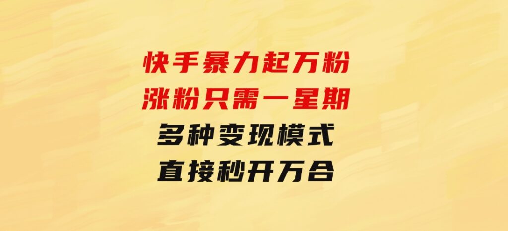 快手暴力起万粉，涨粉只需一星期，多种变现模式，直接秒开万合，小白-沈文轻创