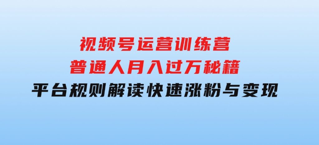 视频号运营训练营：普通人月入过万秘籍，平台规则解读，快速涨粉与变现…-沈文轻创
