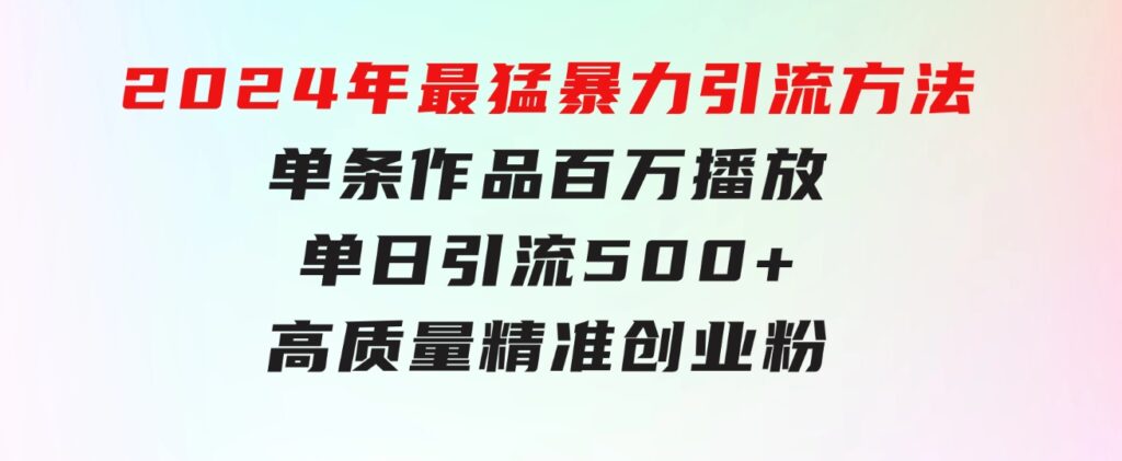 2024年最猛暴力引流方法，单条作品百万播放单日引流500+高质量精准创业粉-沈文轻创