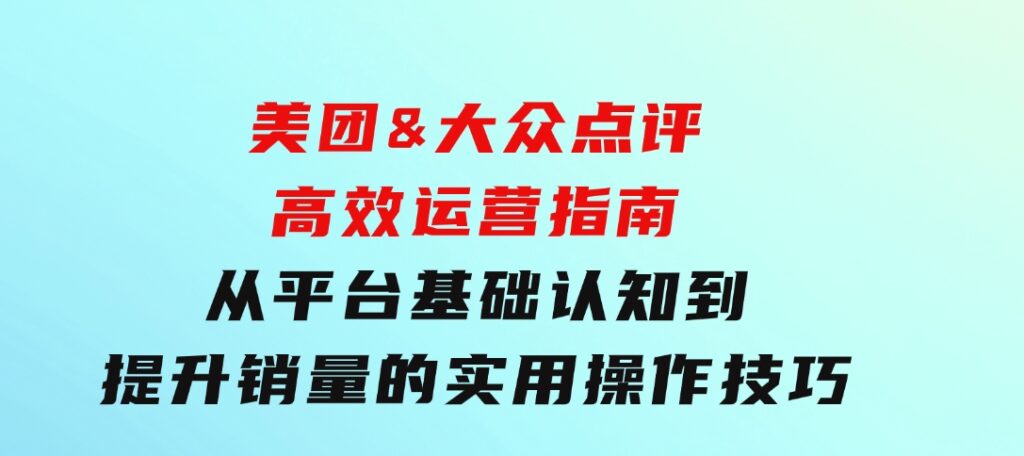 美团&大众点评高效运营指南：从平台基础认知到提升销量的实用操作技巧-沈文轻创