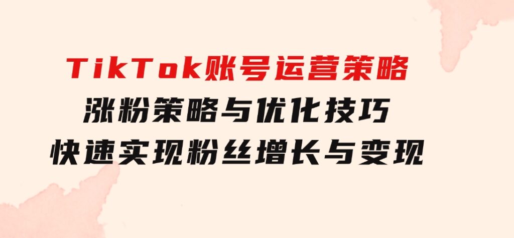 TikTok账号运营策略：涨粉策略与优化技巧，快速实现粉丝增长与变现-沈文轻创
