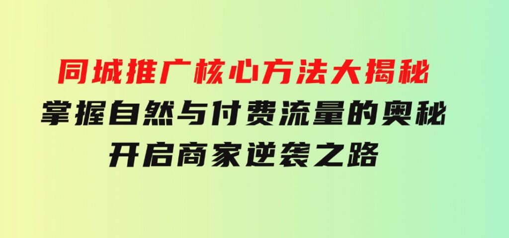 同城推广核心方法大揭秘：掌握自然与付费流量的奥秘，开启商家逆袭之路-沈文轻创