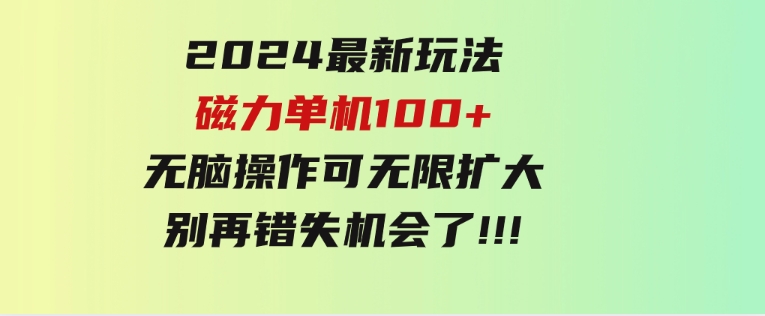 2024最新玩法，磁力单机100+，无脑操作，可无限扩大。别再错失机会了!!!-沈文轻创