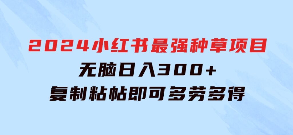 2024小红书最强种草项目，无脑日入300+，复制粘帖即可，多劳多得-沈文轻创