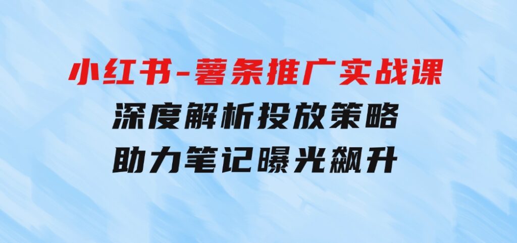 小红书-薯条推广实战课：深度解析投放策略，助力笔记曝光飙升-沈文轻创