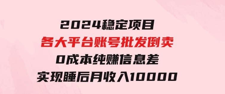 2024稳定项目各大平台账号批发倒卖0成本纯赚信息差实现睡后月收入10000-沈文轻创