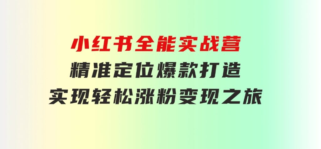 小红书全能实战营：精准定位，爆款打造，实现轻松涨粉变现之旅-沈文轻创