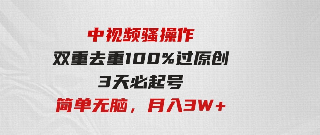 （9649期）中视频骚操作，双重去重100%过原创，3天比必起号，简单无脑，月入3W+-沈文轻创