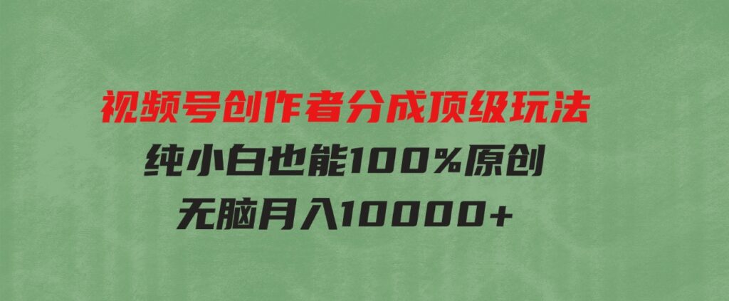 （9608期）视频号创作者分成顶级玩法，纯小白也能100%原创，无脑月入10000+-沈文轻创