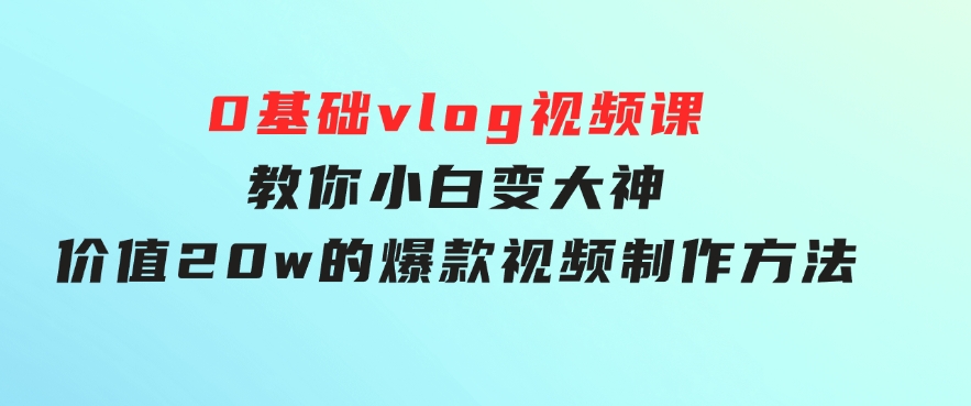 0基础vlog视频课教你小白变大神：价值20w的爆款视频制作方法-沈文轻创