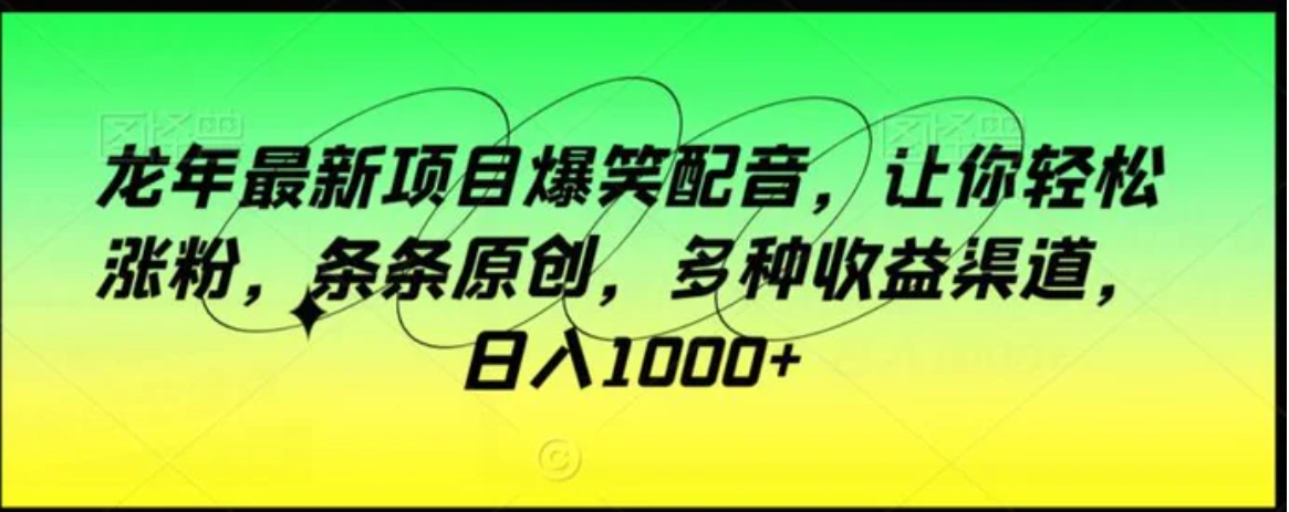 龙年最新项目爆笑配音，让你轻松涨粉，条条原创，多种收益渠道，日入1000+【揭秘】-沈文轻创