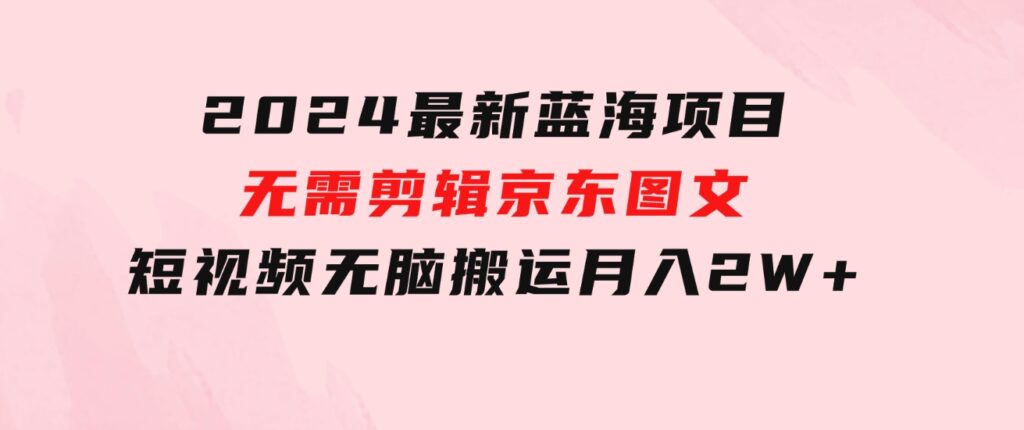 2024最新蓝海项目，无需剪辑，京东图文短视频无脑搬运月入2W+-沈文轻创