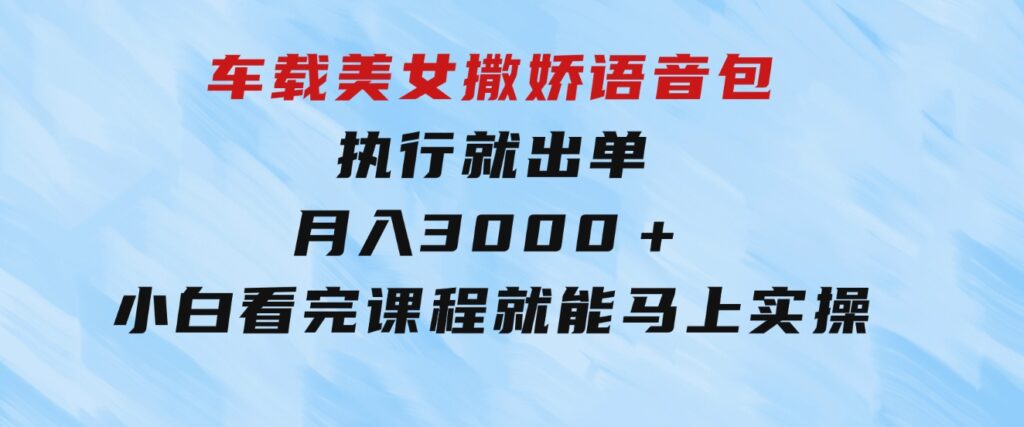 车载美女撒娇语音包，执行就出单，月入3000＋，小白看完课程就能马上实操-沈文轻创