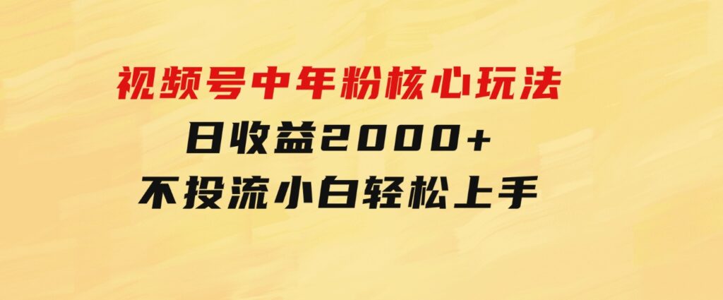 视频号中年粉核心玩法日收益2000+不投流小白轻松上手-沈文轻创