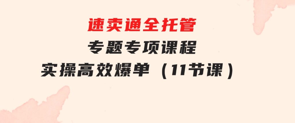 速卖通全托管专题专项课程，实操高效爆单（11节课）-沈文轻创