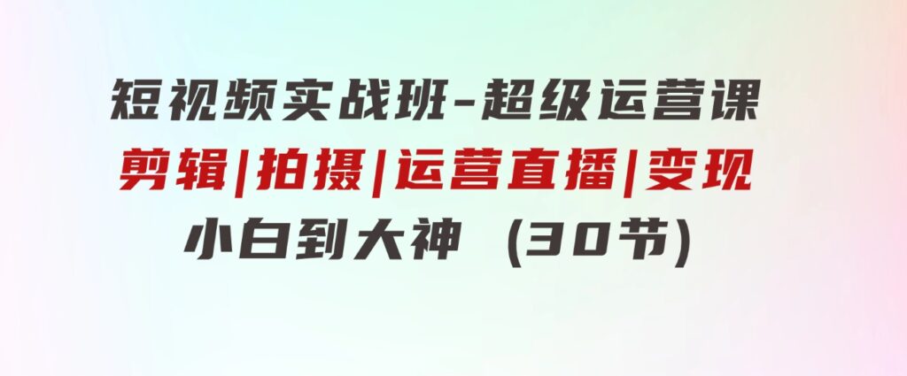短视频实战班-超级运营课，|剪辑|拍摄|运营|直播|变现小白到大神(30节)-沈文轻创