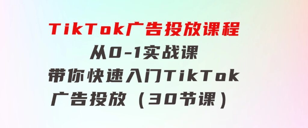 TikTok广告投放课程，从0-1实战课，带你快速入门TikTok广告投放（30节课）-沈文轻创