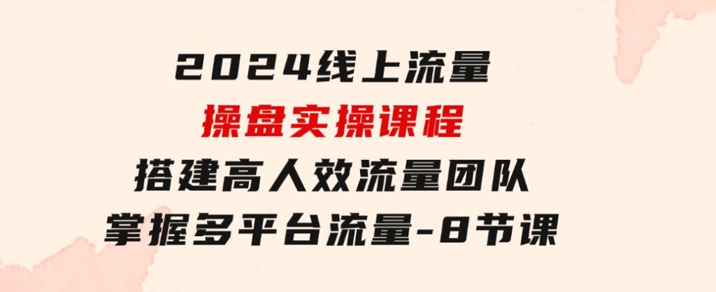 2024线上流量操盘实操课程，搭建高人效流量团队，掌握多平台流量-8节课-沈文轻创