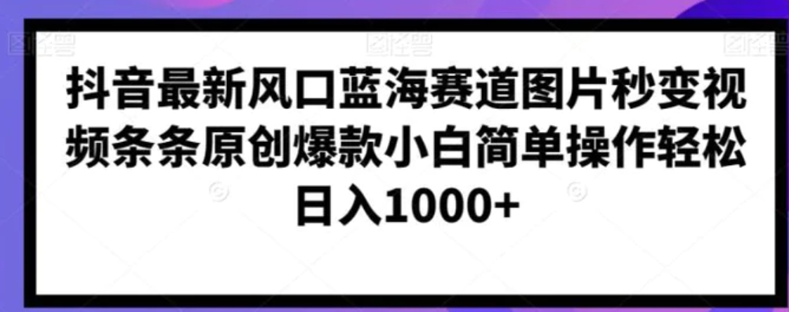 抖音最新风口蓝海赛道图片秒变视频条条原创爆款小白简单操作轻松日入1000+-沈文轻创