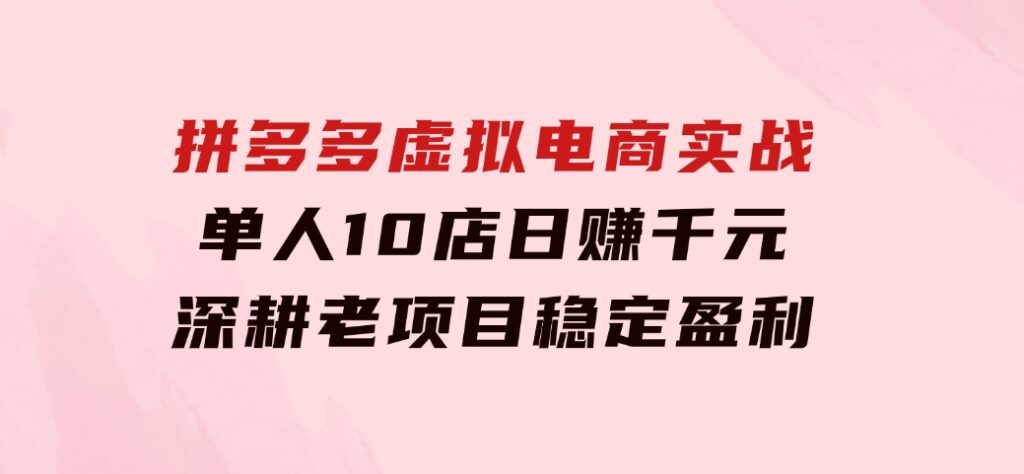 拼多多虚拟电商实战：单人10店日赚千元，深耕老项目，稳定盈利不求风口-沈文轻创