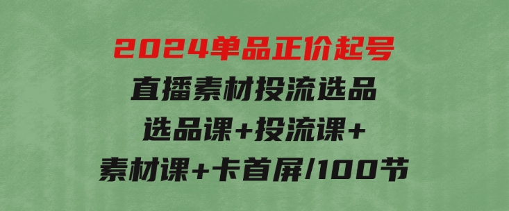 2024单品正价起号，直播素材投流选品：选品课+投流课+素材课+卡首屏/100节-沈文轻创