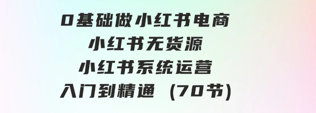 0基础做小红书电商，小红书无货源，小红书系统运营，入门到精通(70节)-沈文轻创