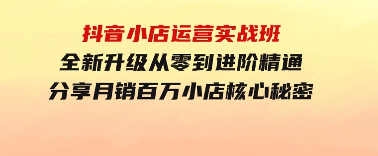 抖音小店运营实战班，全新升级从零到进阶精通分享月销百万小店核心秘密-沈文轻创