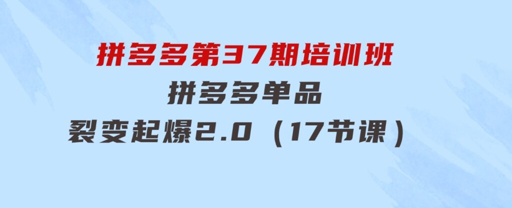 拼多多第37期培训班：拼多多单品裂变起爆2.0（17节课）-沈文轻创