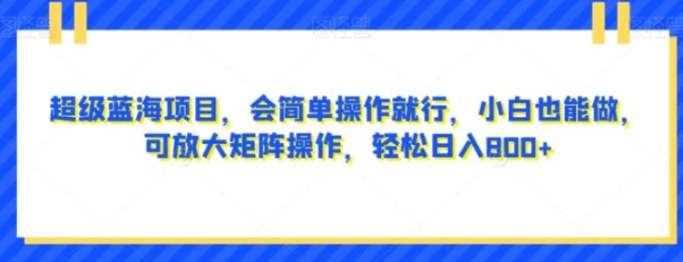 超级蓝海项目，会简单操作就行，小白也能做，可放大矩阵操作，轻松日入800+，-沈文轻创