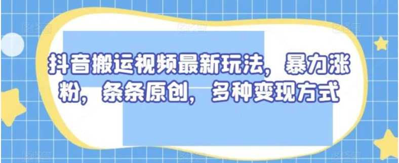 抖音搬运视频最新玩法，暴力涨粉，条条原创，多种变现方式【揭秘】-沈文轻创