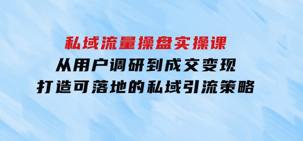 私域流量操盘实操课，从用户调研到成交变现，打造可落地的私域引流策略-沈文轻创
