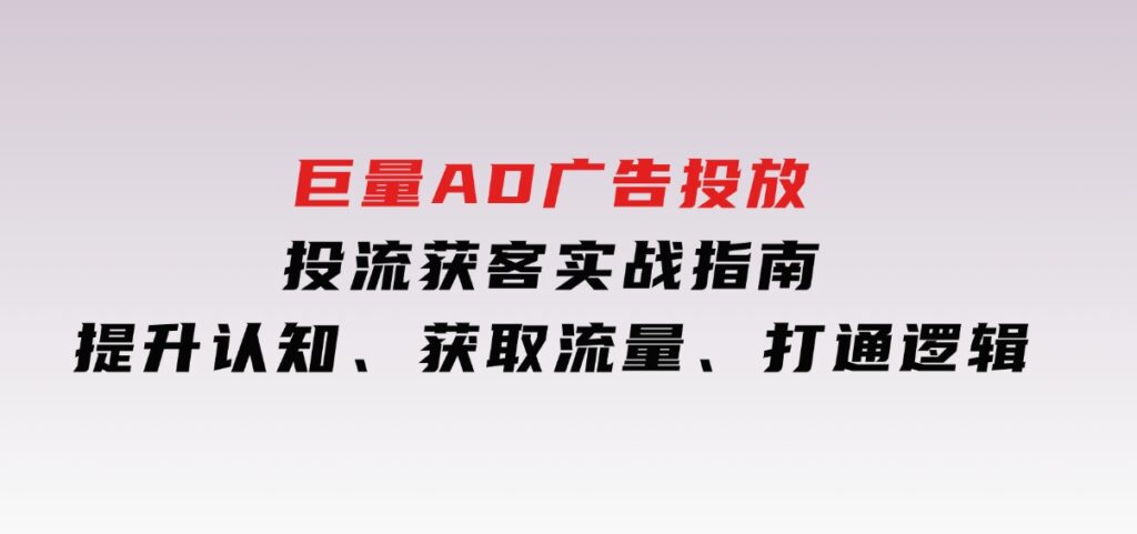 巨量AD广告投放投流获客实战指南，提升认知、获取流量、打通逻辑-沈文轻创