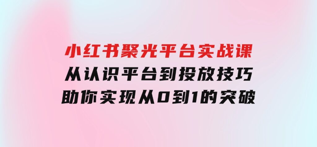 小红书聚光平台实战课，从认识平台到投放技巧，助你实现从0到1的突破-沈文轻创