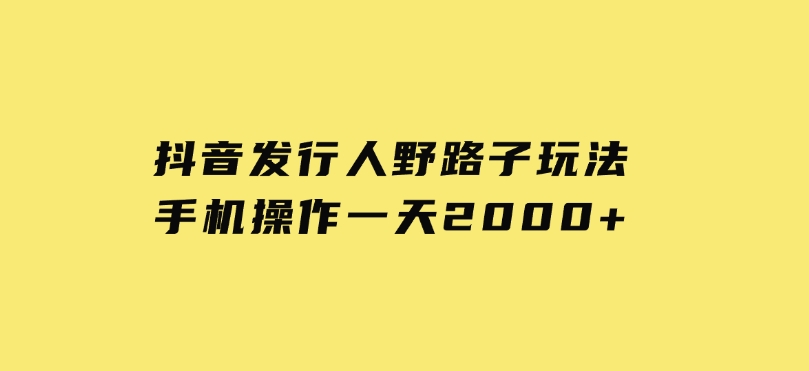 抖音发行人野路子玩法，手机操作一天2000+-沈文轻创