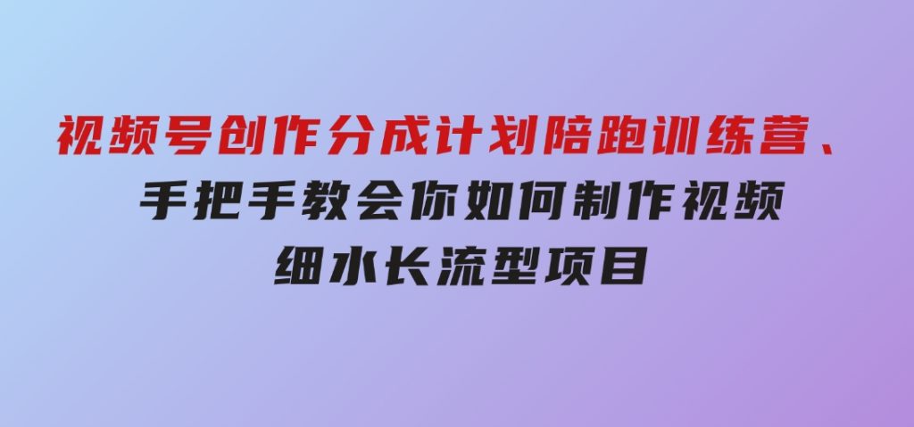 视频号创作分成计划陪跑训练营，手把手教会你如何制作视频，细水长流型项目-沈文轻创