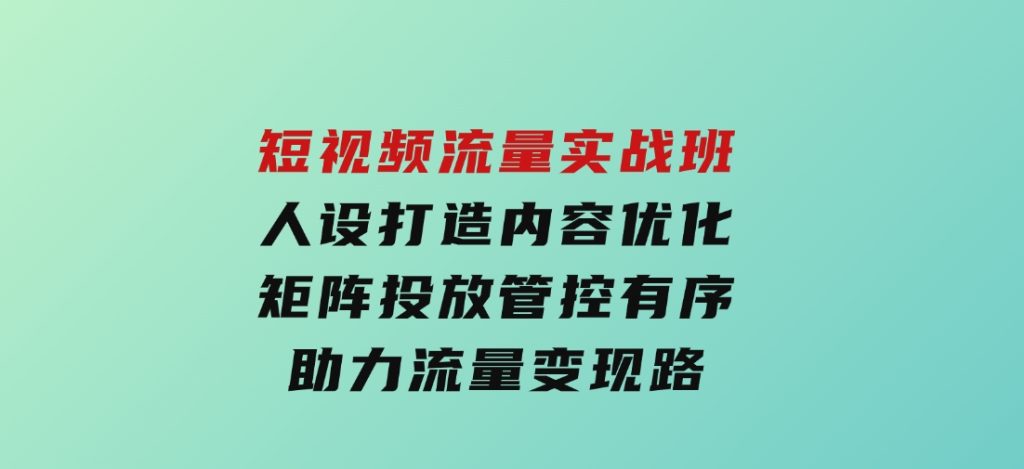 短视频流量实战班，人设打造内容优化，矩阵投放管控有序，助力流量变现路-沈文轻创
