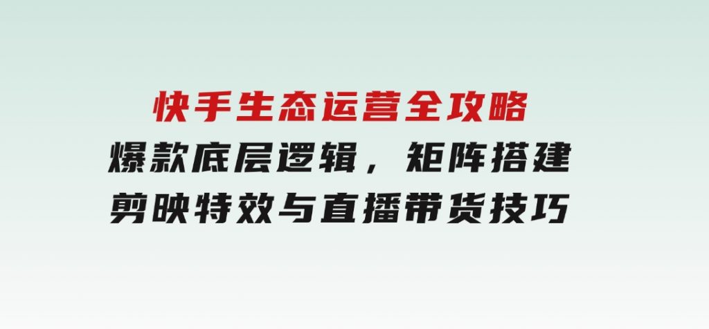 快手生态运营全攻略：爆款底层逻辑，矩阵搭建，剪映特效与直播带货技巧-沈文轻创
