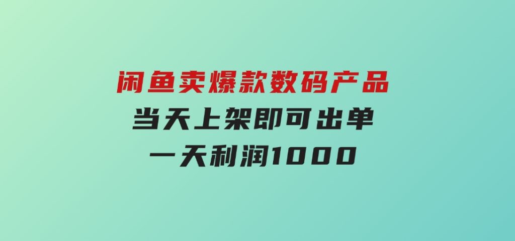 闲鱼卖爆款数码产品，当天上架即可出单，一天利润1000-沈文轻创