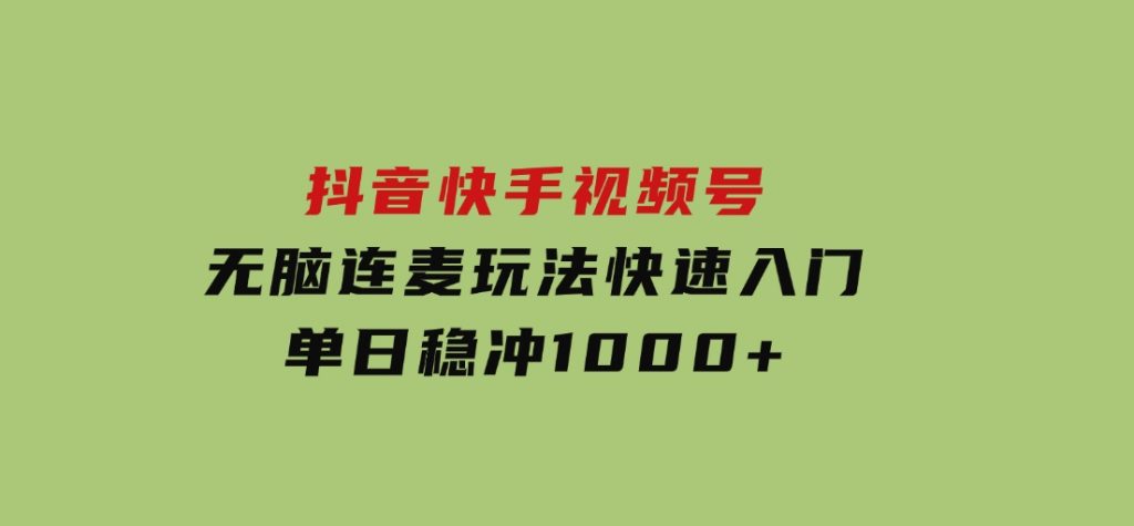抖音，快手，视频号无脑连麦玩法！快速入门，单日稳冲1000+-沈文轻创